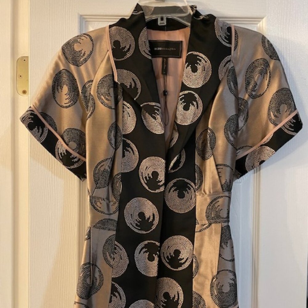 BCBG MAXAZRIA XS Rose and Black Satin Wrap Blouse